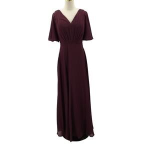 FORMAL PARTY SZ 12 L burgundy vneck flutter sleeve corset maxi dress NEW B43